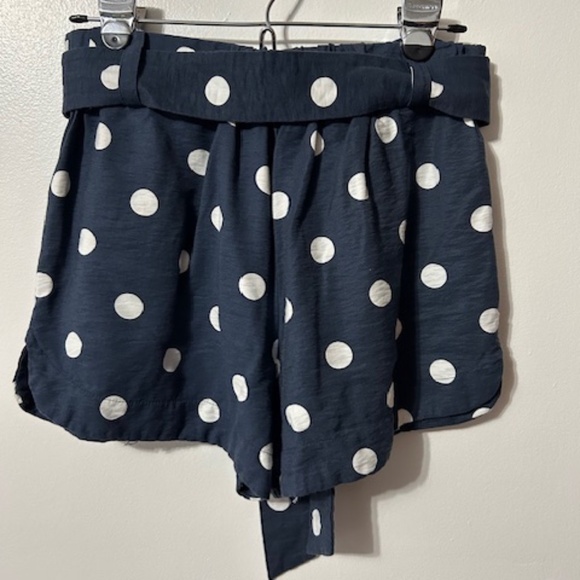 LC Lauren Conrad Blue White Polka Dot Tie Waist Twill Sash Shorts Size Small - Picture 2 of 10